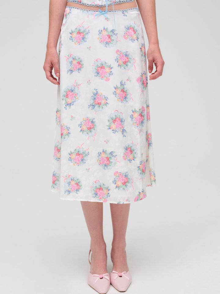 Doily Bouquet Midi Skirt — White Product Image