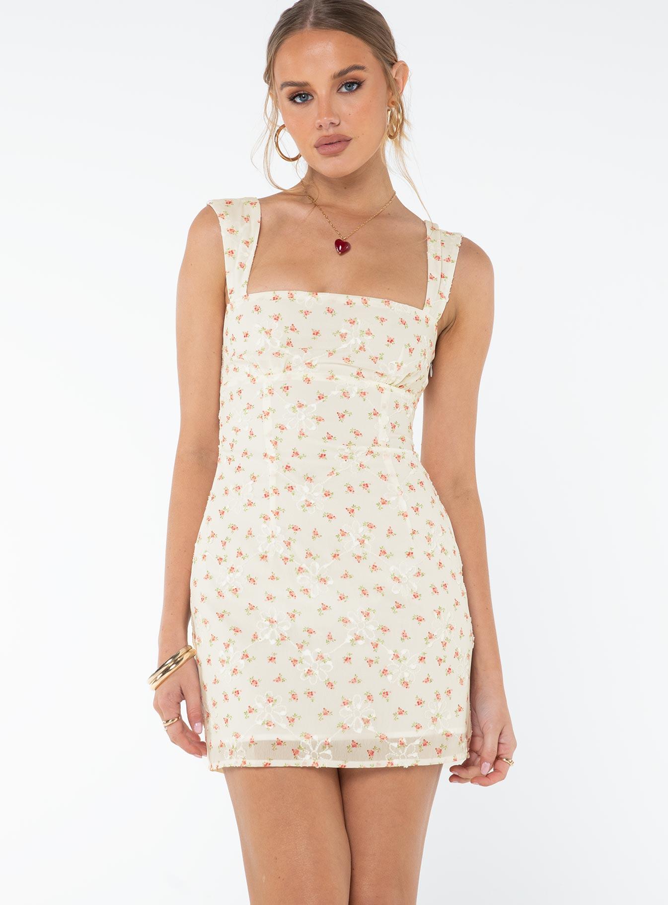 Posito Mini Dress White Floral Product Image