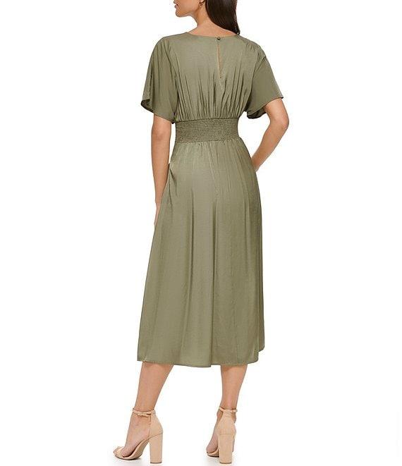Kensie Short Sleeve Smocked Waist A-Line Midi Dress Product Image
