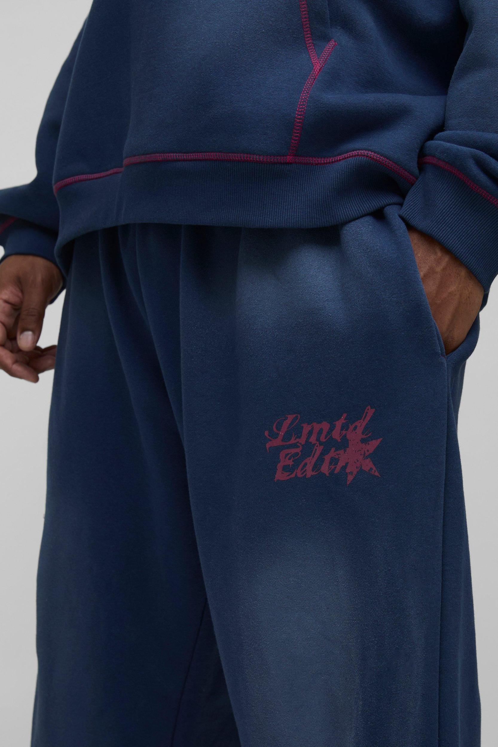 Plus Oversized Contrast Stitch Limited Spray Wash Sweatpants | boohooMAN USA Product Image