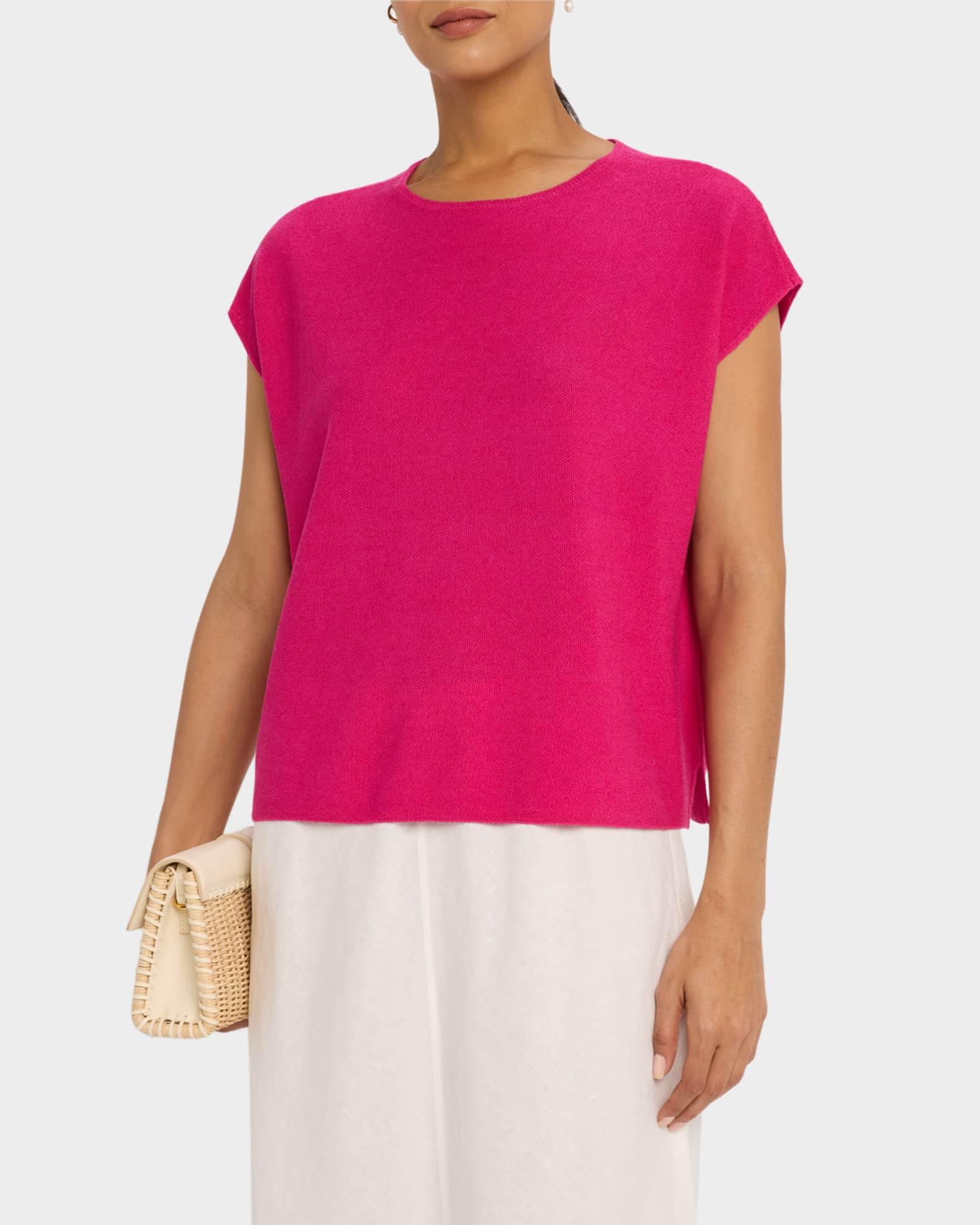 Cap-Sleeve Crewneck Knit Sweater Product Image