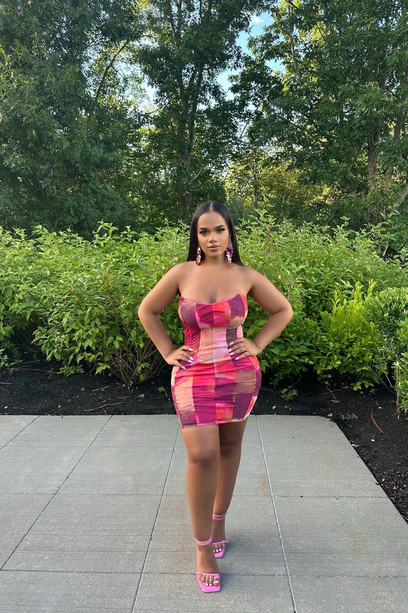 Janell Mesh Mini Dress - Magenta/combo Product Image