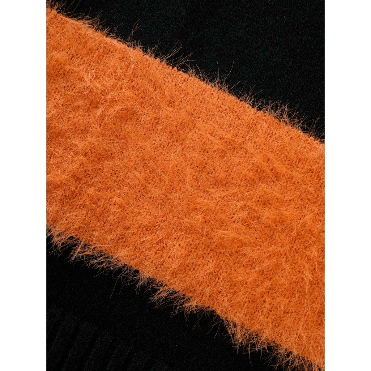 Plus Size Texture Contrast V Neck Pullover Brightorange Women Casual Long Sleeve V-neck Everyday Pullovers BloomChic 28/5X Product Image