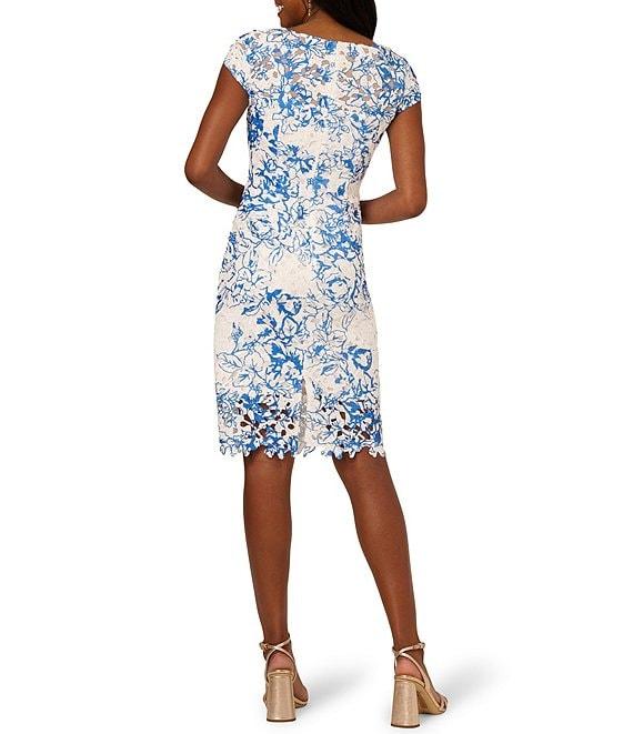 Adrianna Papell Floral Lace Boat Neck Cap Sleeve Sheath Dress Product Image