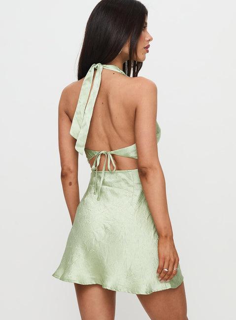 Mysteria Halter Mini Dress Green Product Image