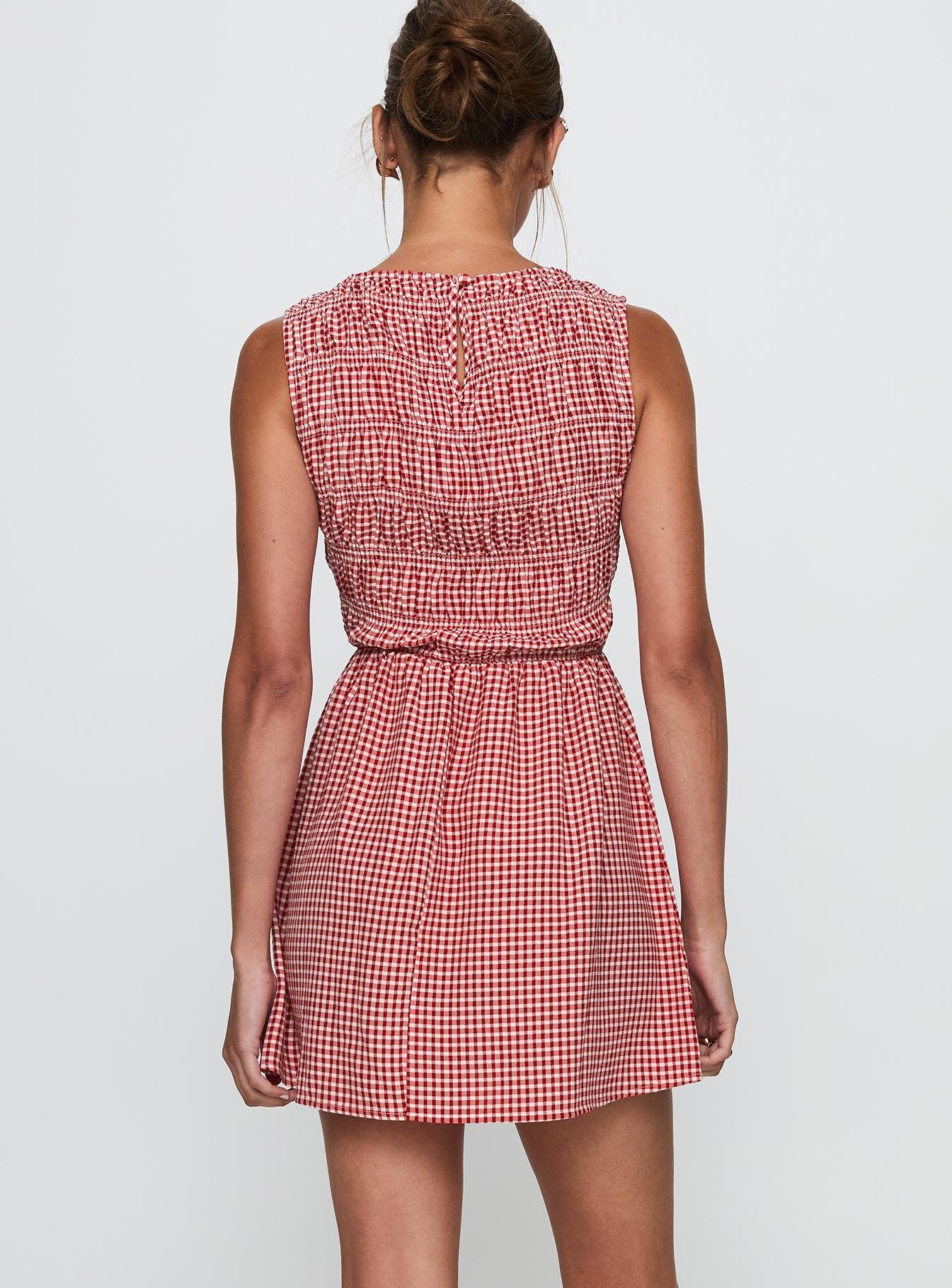 Winxie Shirred Mini Dress Red Gingham Product Image