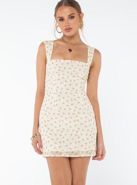 Posito Mini Dress White Floral Product Image