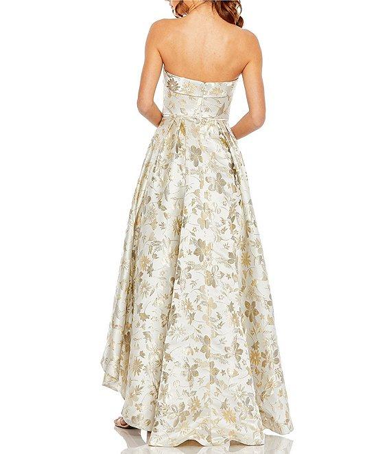 Mac Duggal Floral Jacquard Strapless Sleeveless High-Low Hem Gown Product Image