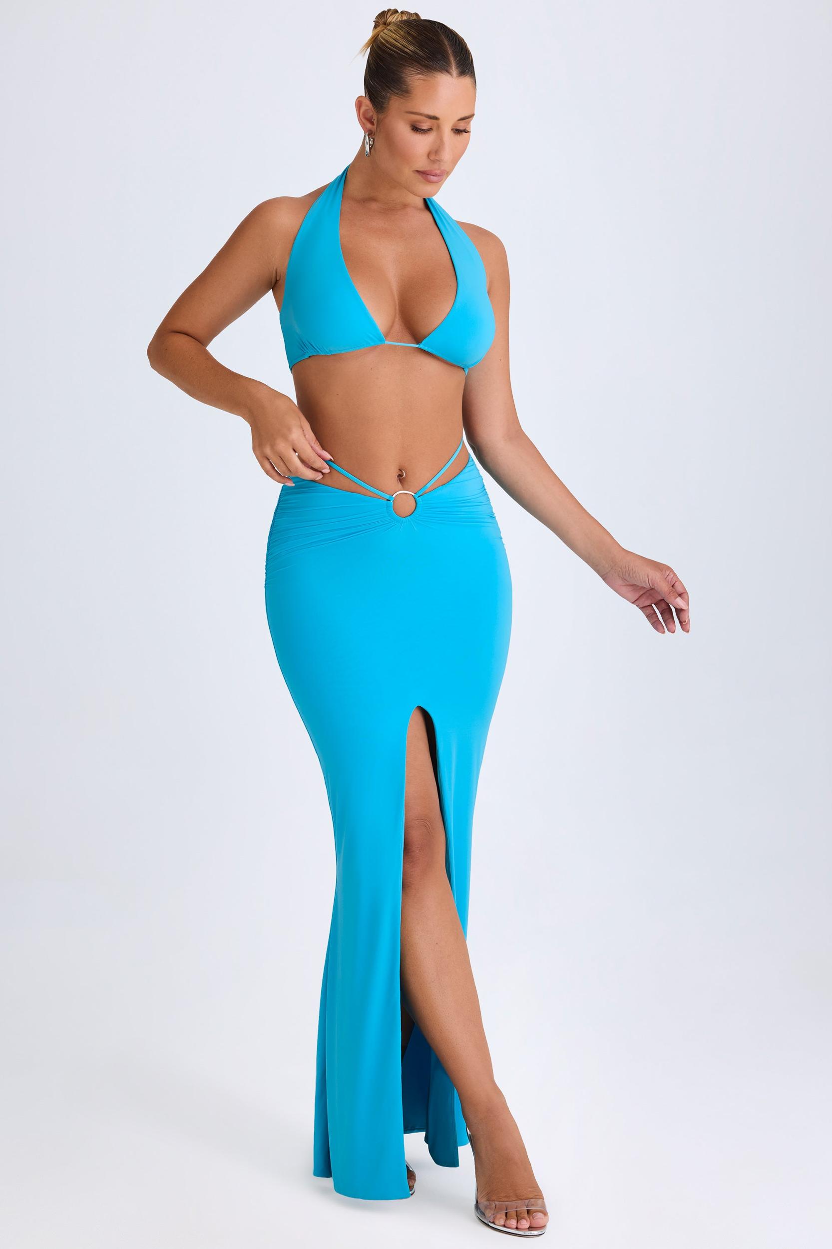 Hardware-Detail Mid-Rise Maxi Skirt in Aqua Blue Product Image