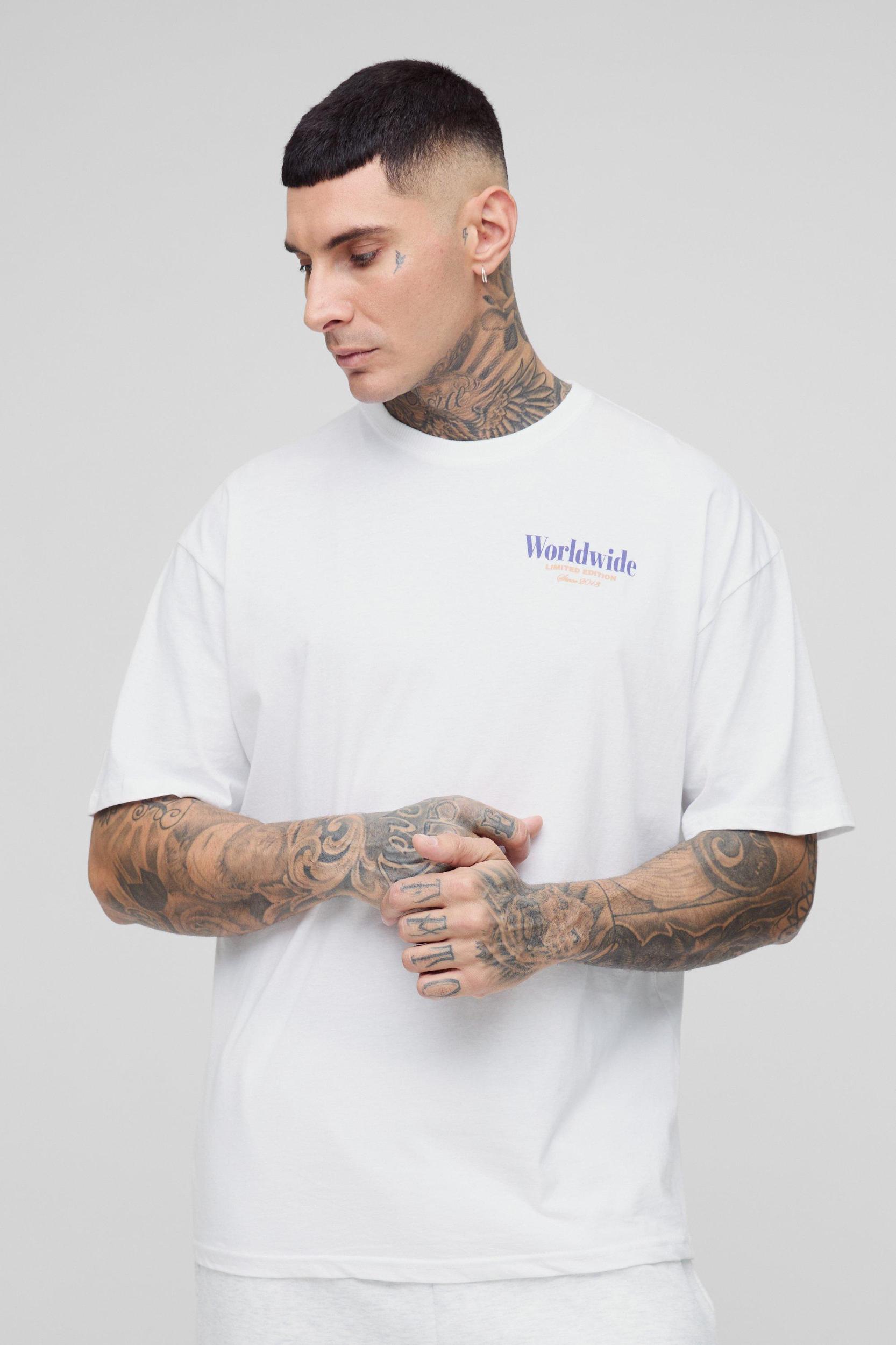 Tall Oversized Worldwide Landscape Print T-Shirt | boohooMAN USA Product Image