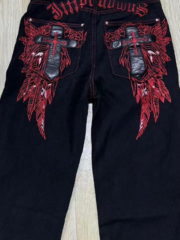 Vintage Embroidery Boyfriend Jeans Product Image