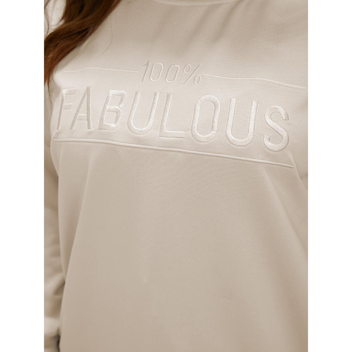 Plus Size Solid Letter Embroidered Drop Shoulder Sweatshirt Women Beige Casual Embroidered Loose Round Neck Dailywear Sweatshirts BloomChic 14-16/1X Product Image