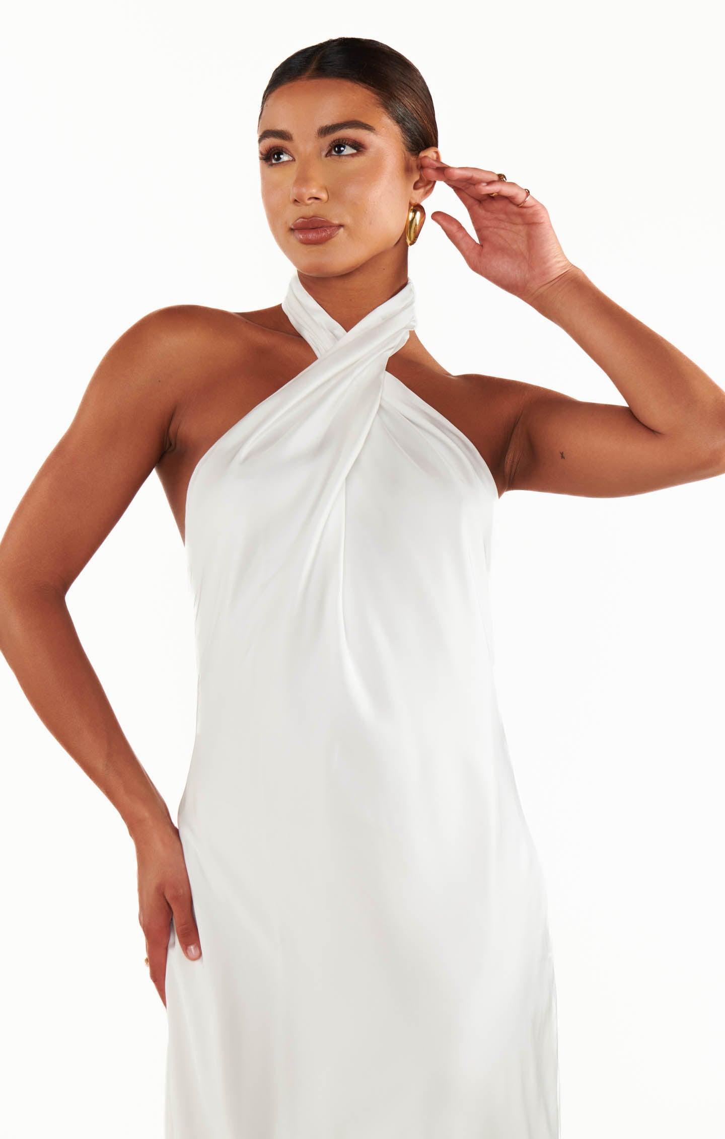 Jasmine Halter Midi Dress ~ Ivory Luxe Satin Product Image