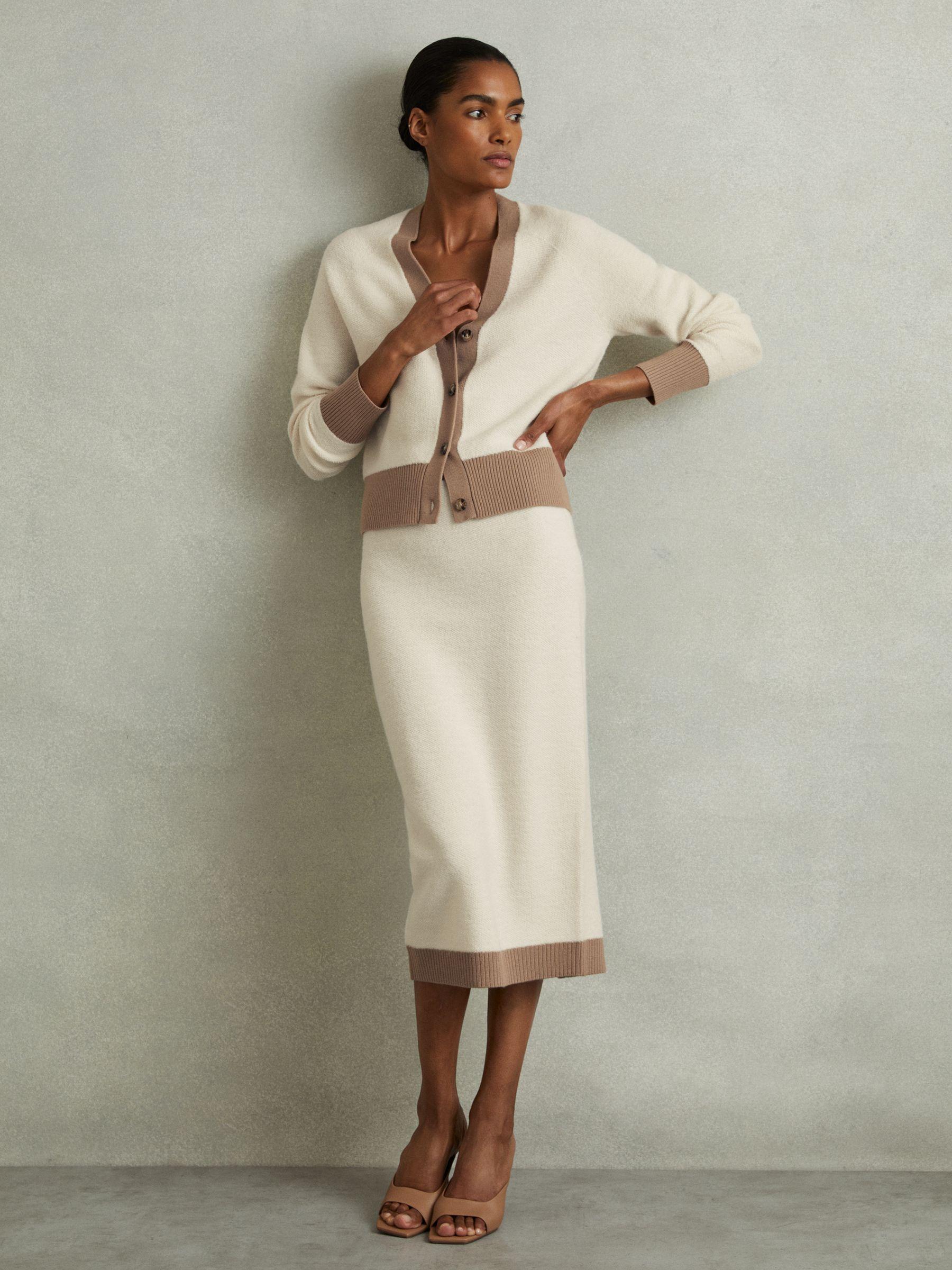 Wool Colourblock Cardigan in Cream/Camel Product Image