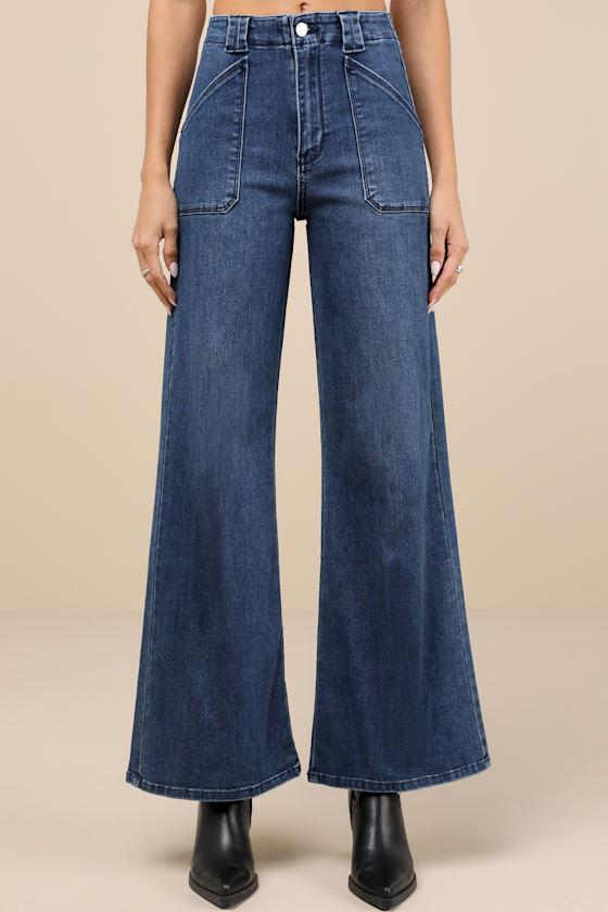 Trending Staple Dark Wash High-Rise Flare Jeans Product Image