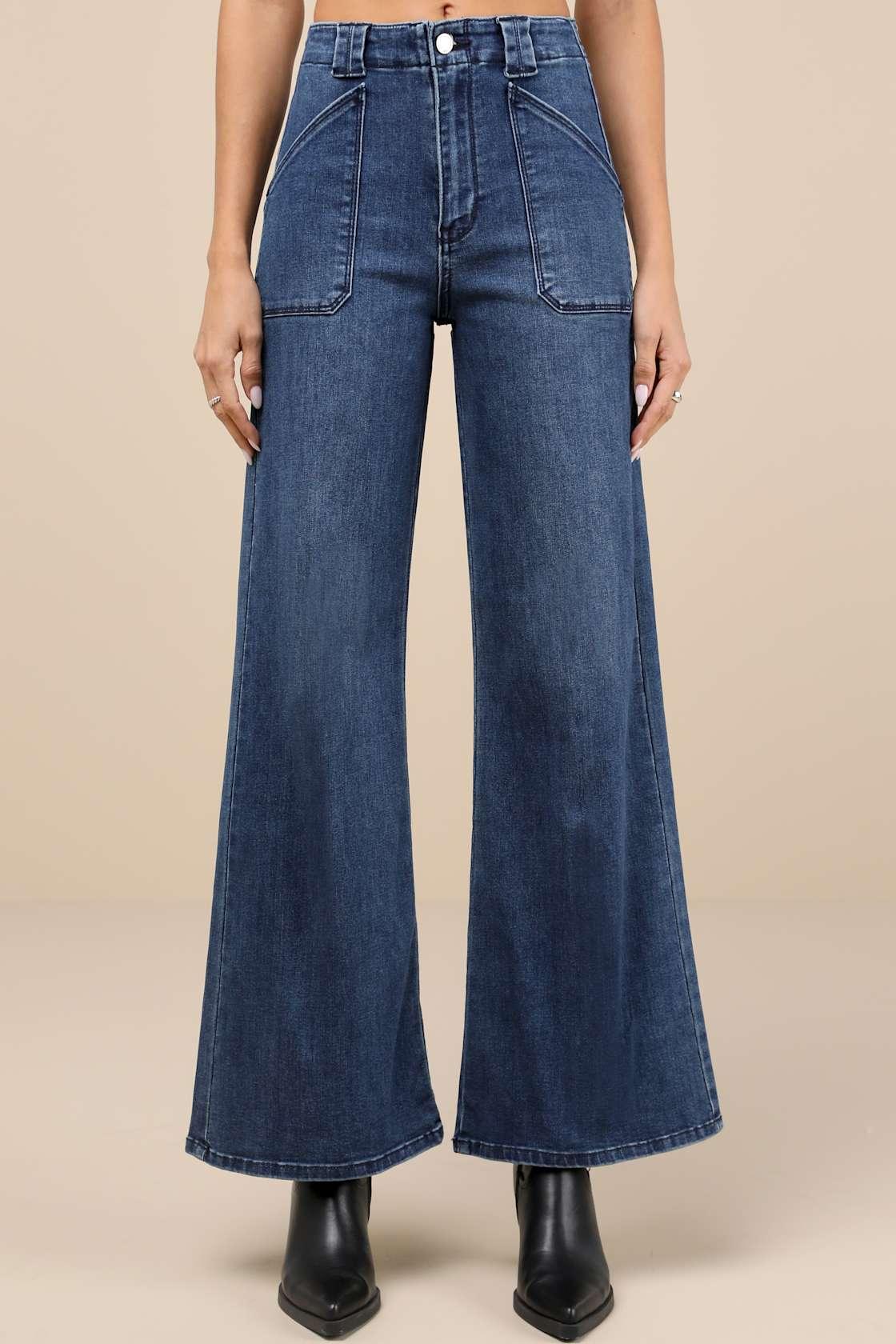 Trending Staple Dark Wash High-Rise Flare Jeans Product Image