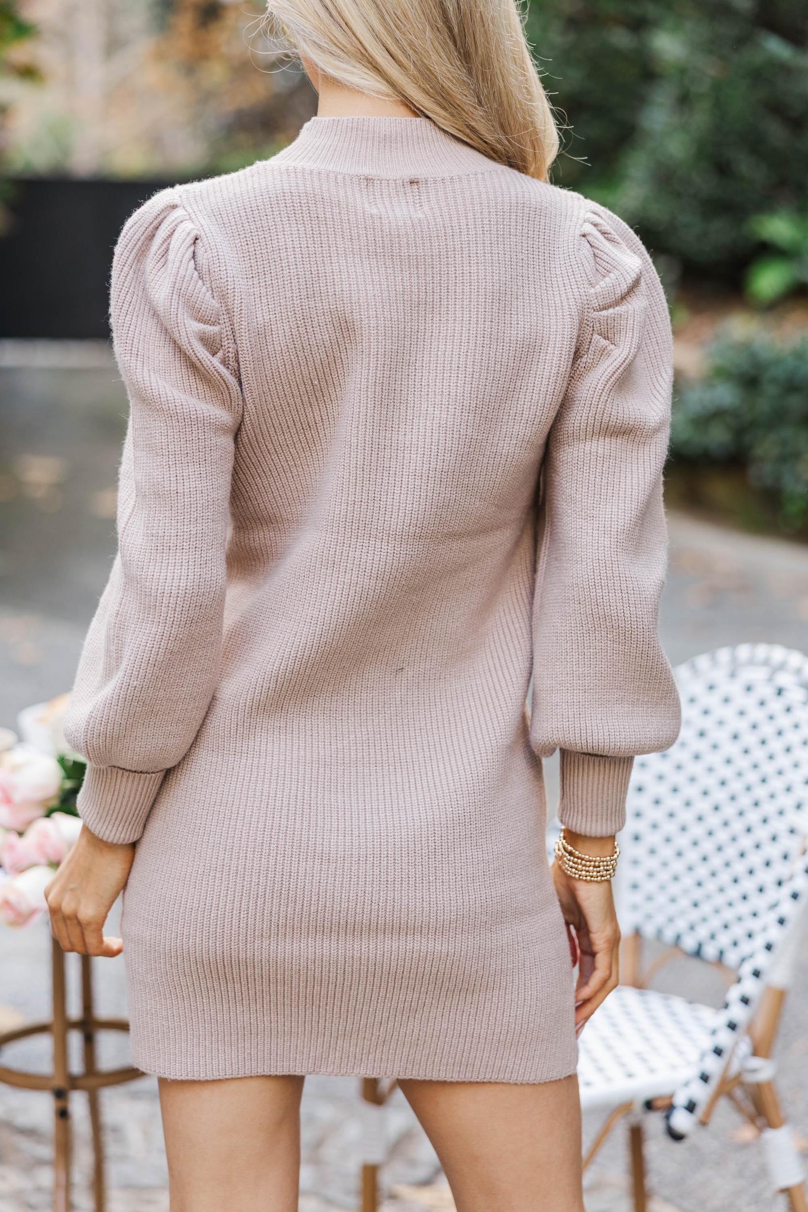 Tell You Everything Taupe Brown Ribbed Sweater Dress Female Product Image