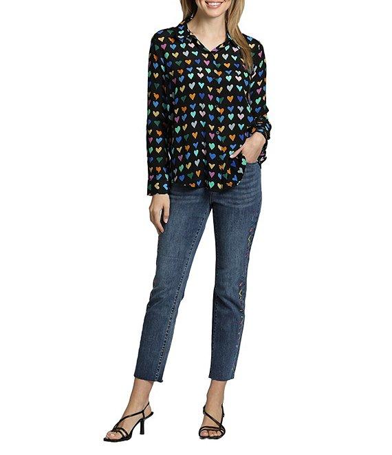 APNY Printed Collared Neckline Long Sleeve Blouse Product Image
