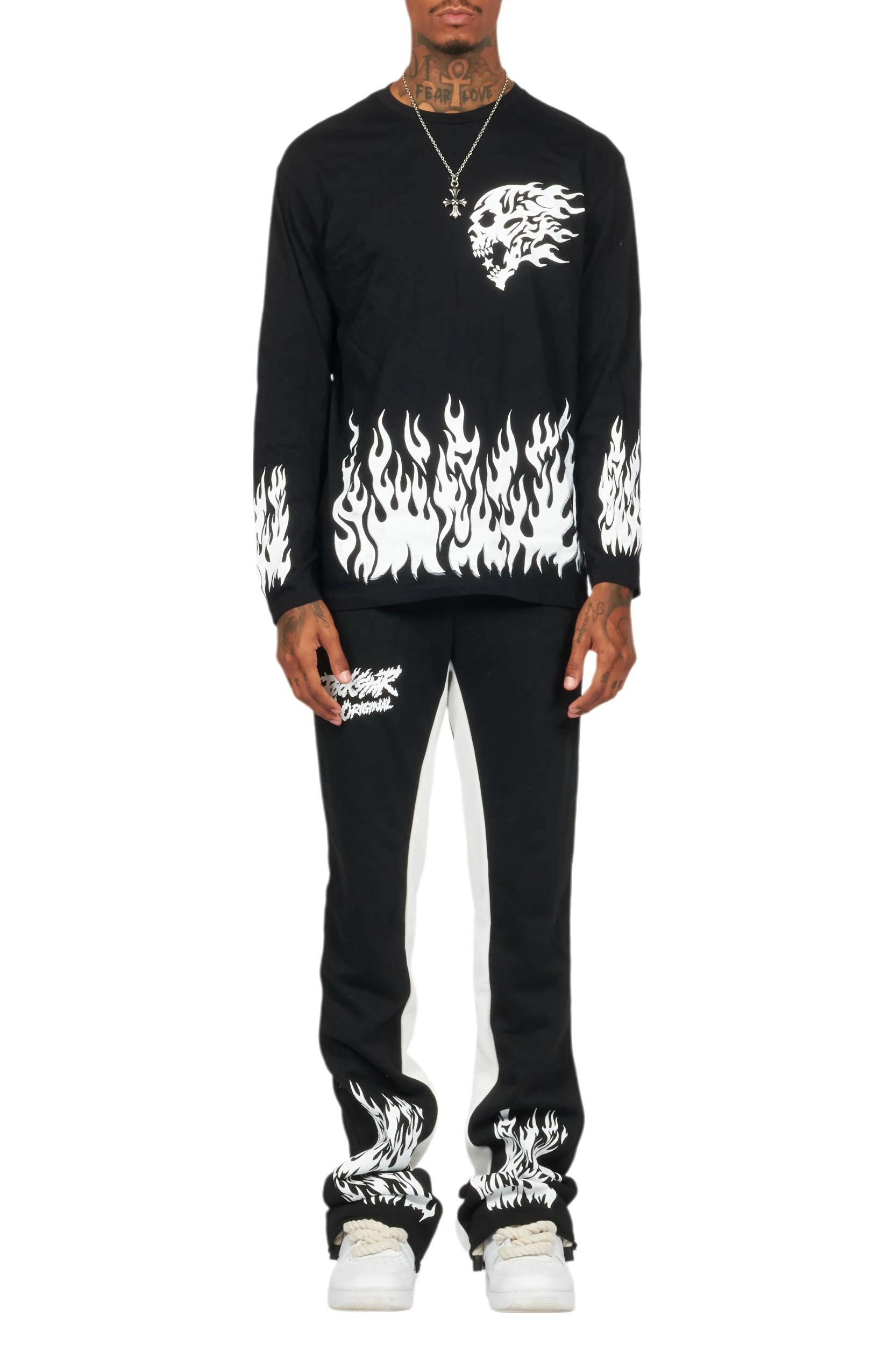 Bubble Black/White Long Sleeve T-Shirt/Baggy Pant Set Male Product Image