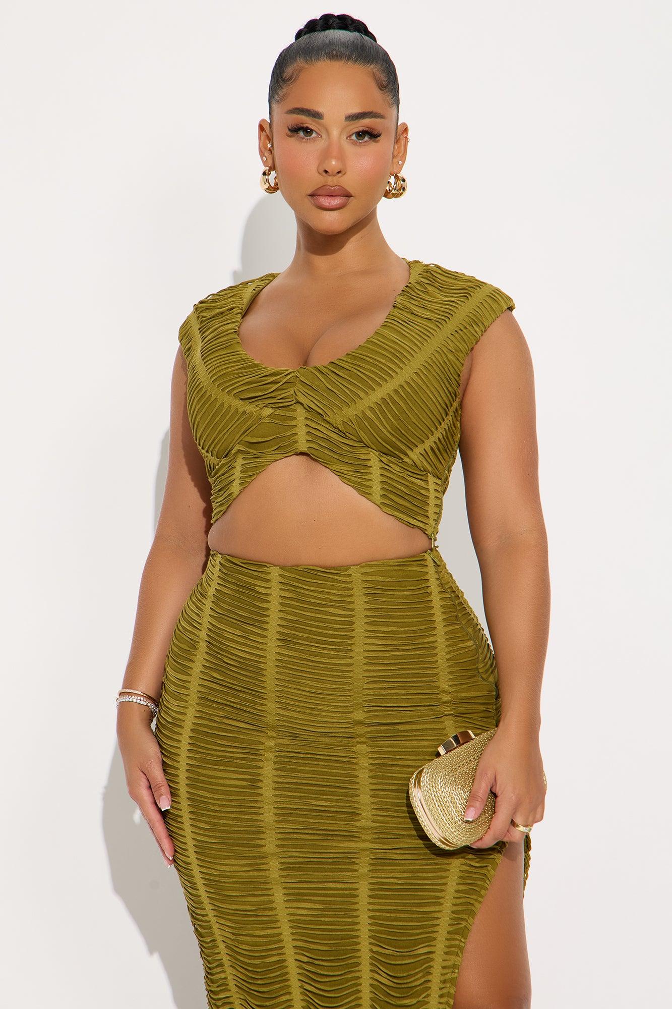 No Broken Hearts Distressed Maxi Skirt Set - Olive Female Product Image