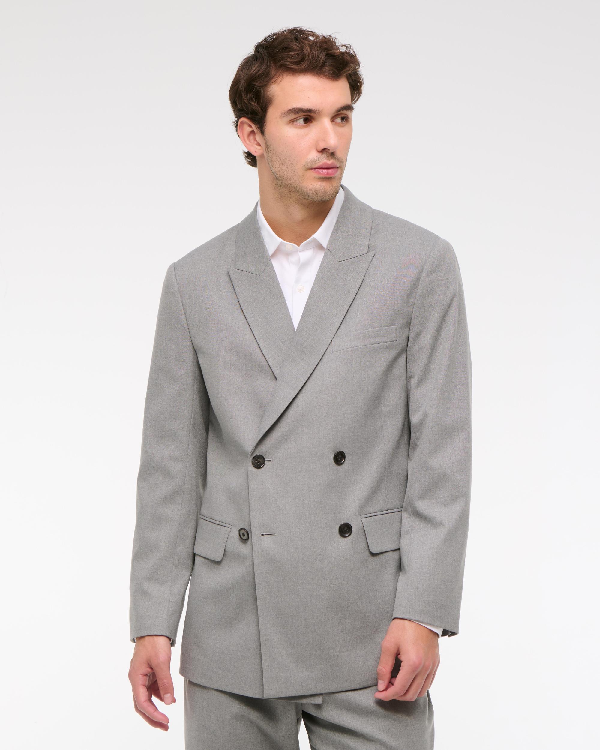 The A&F Collins Double-Breasted Cotton-Texture Blazer Product Image
