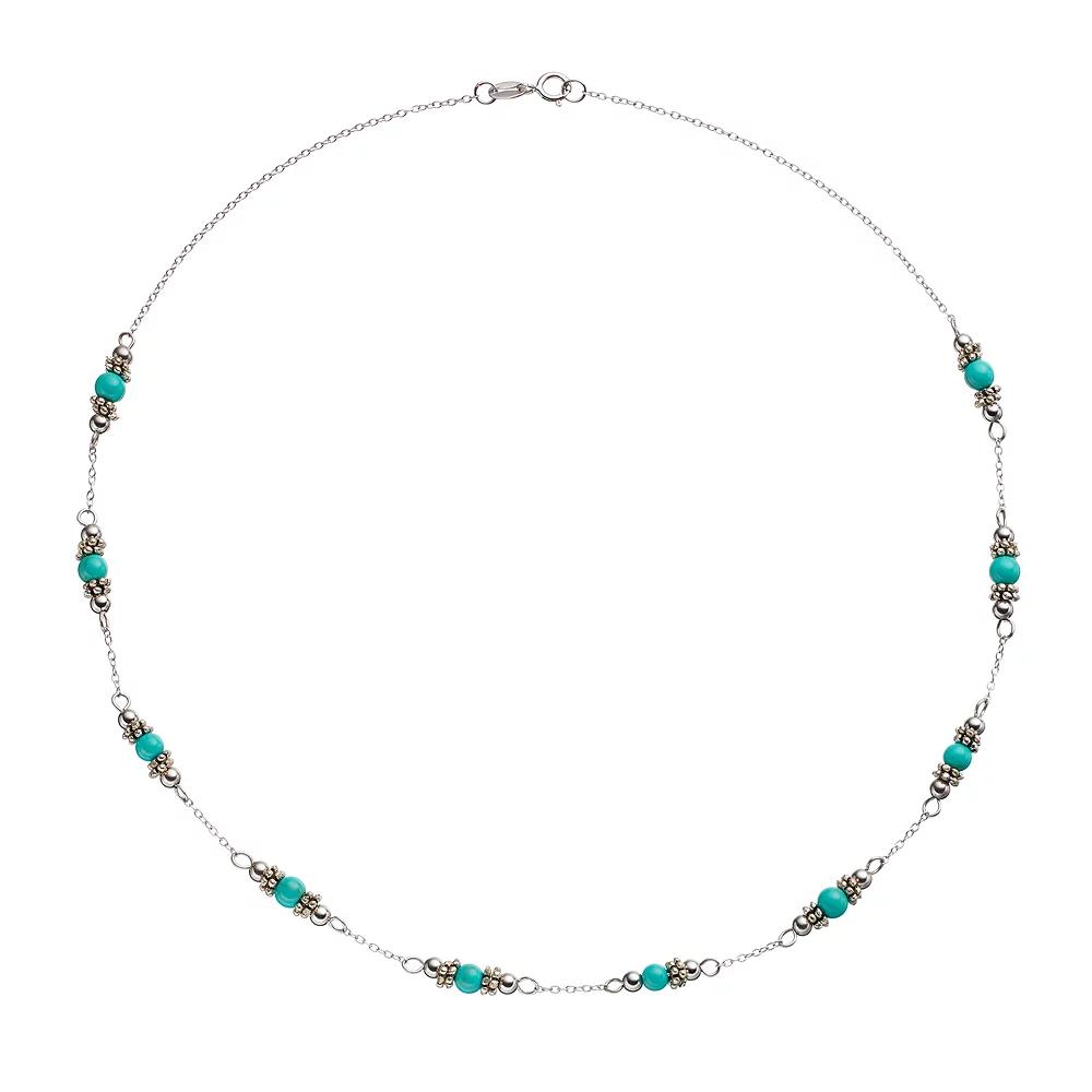 Sterling Silver Simulated Turquoise Beaded Station Necklace, Women's, Size: 16", Blue Product Image