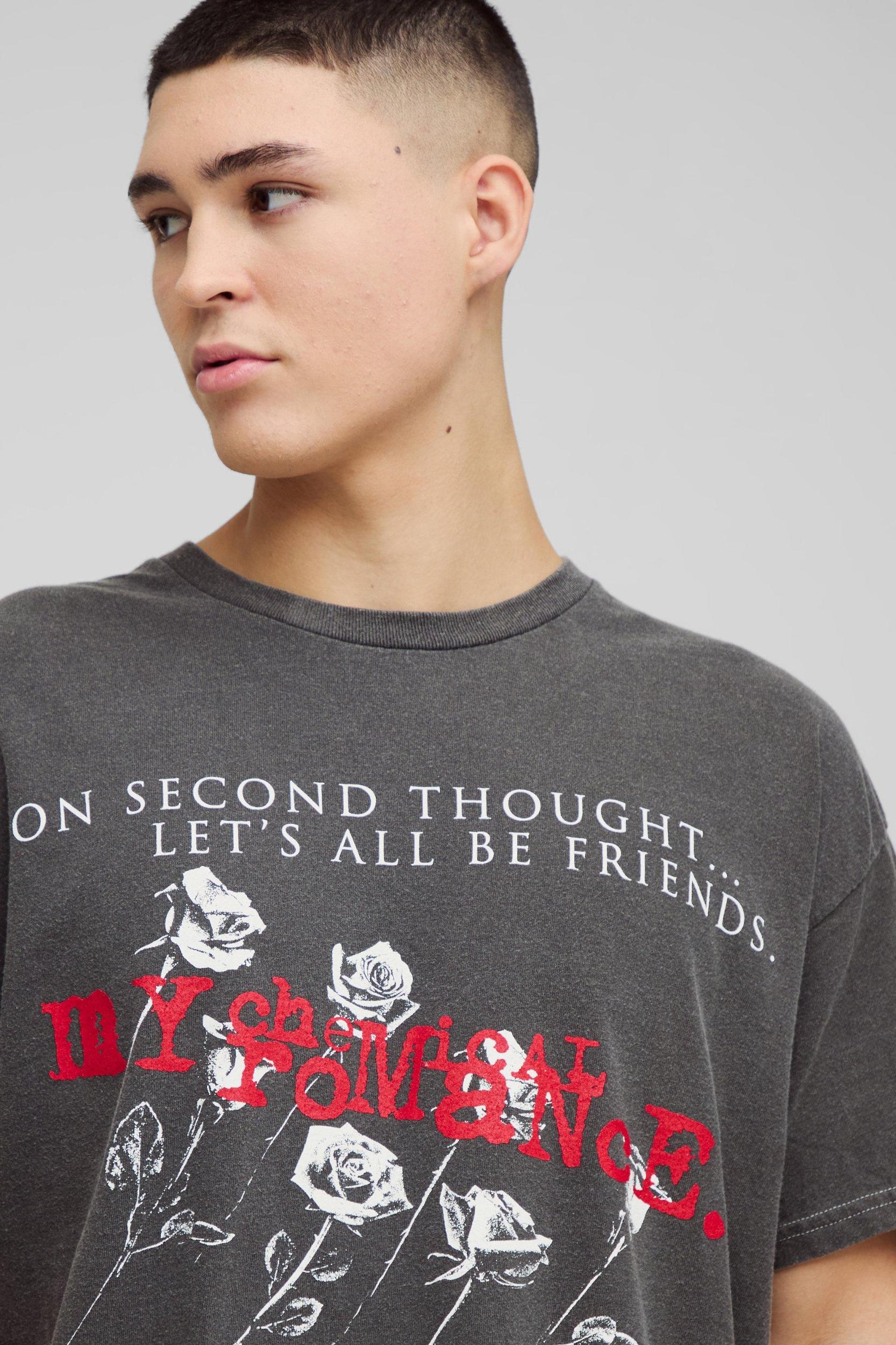 Oversized My Chemical Romance Washed License Band T-Shirt | boohooMAN USA Product Image