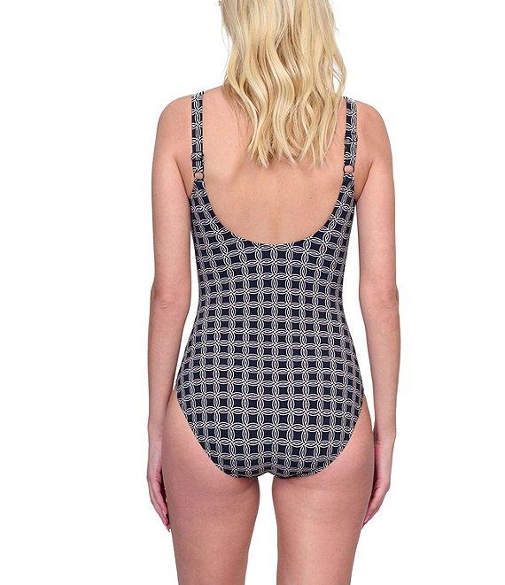 Gottex Golden Chic Geometric Print Square Neck Tummy Control Tank One Piece Swimsuit Product Image