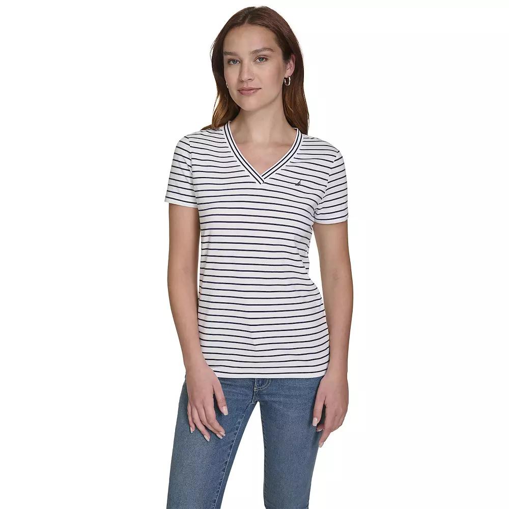 Women's Nautica Short Sleeve V-Neck Top, Size: Small, Blue Stripe Product Image