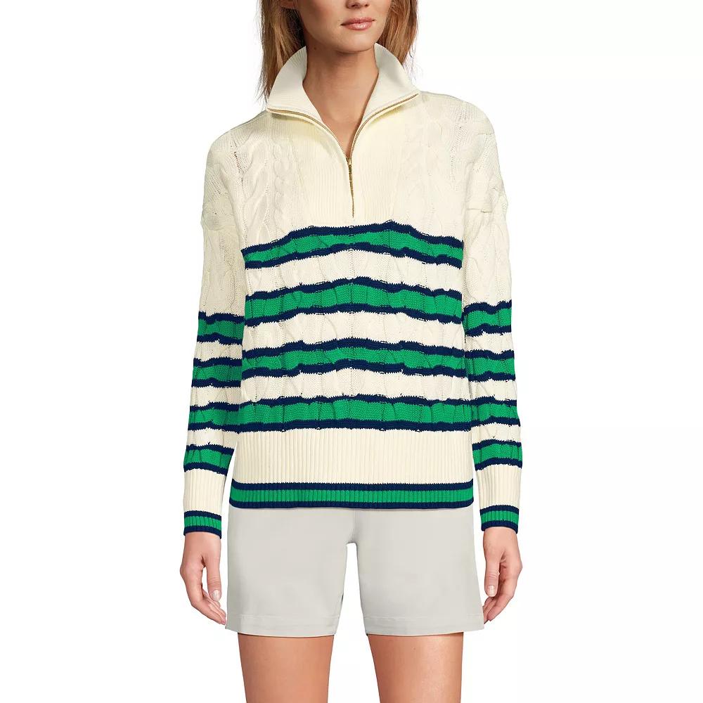 Women's Lands' End Drifter Cable Quarter Zip Sweater,  Product Image