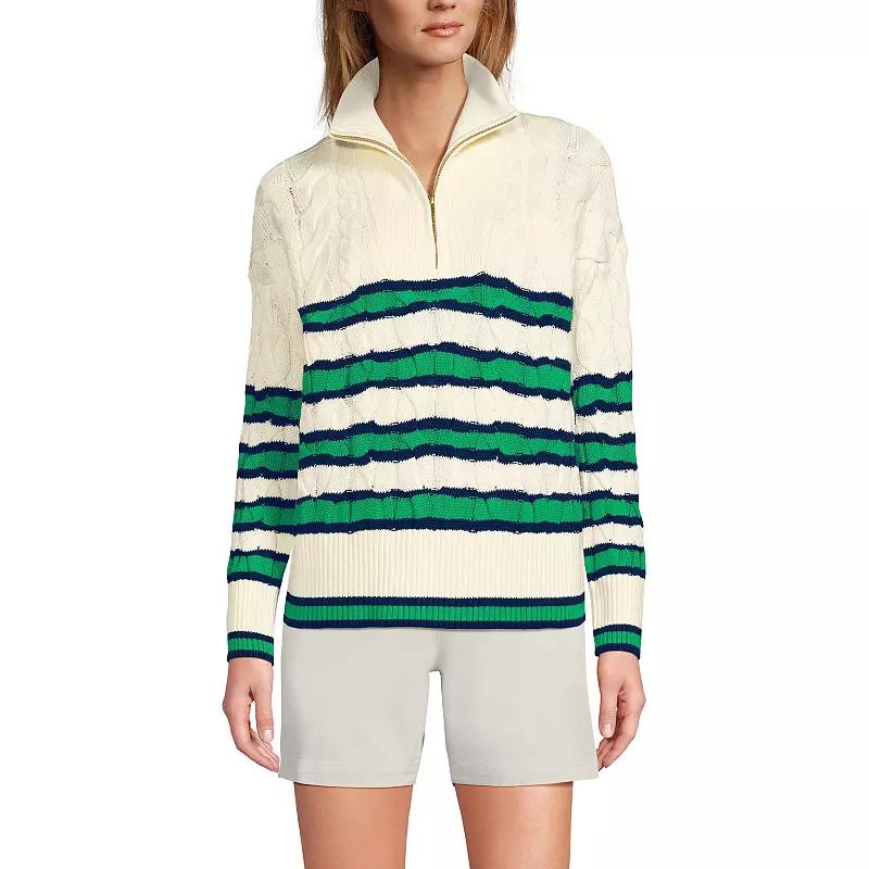 Women's Lands' End Drifter Cable Quarter Zip Sweater,  Product Image