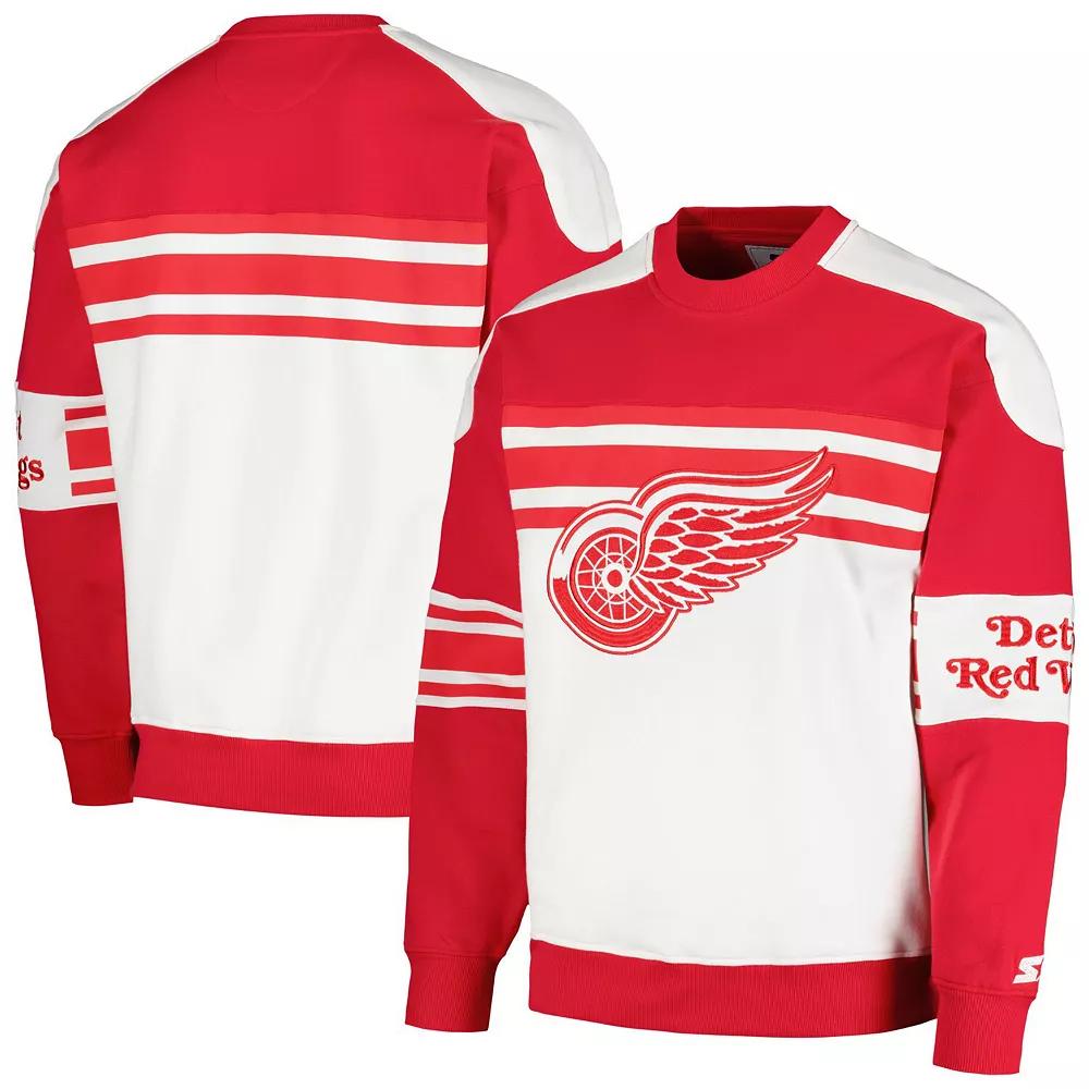 Men's Starter White Detroit Red Wings Defense Fleece Crewneck Pullover Sweatshirt, Size: XL Product Image