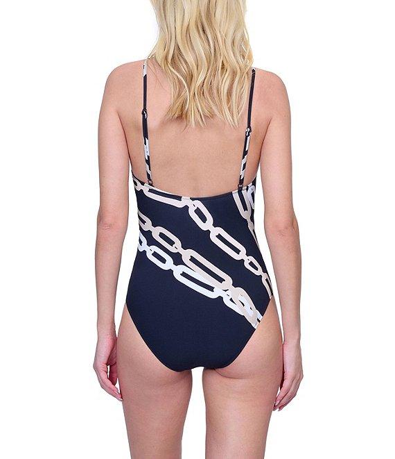 Gottex Bejeweled Chain Print High Neck Tummy Control Halter Tank One Piece Swimsuit Product Image