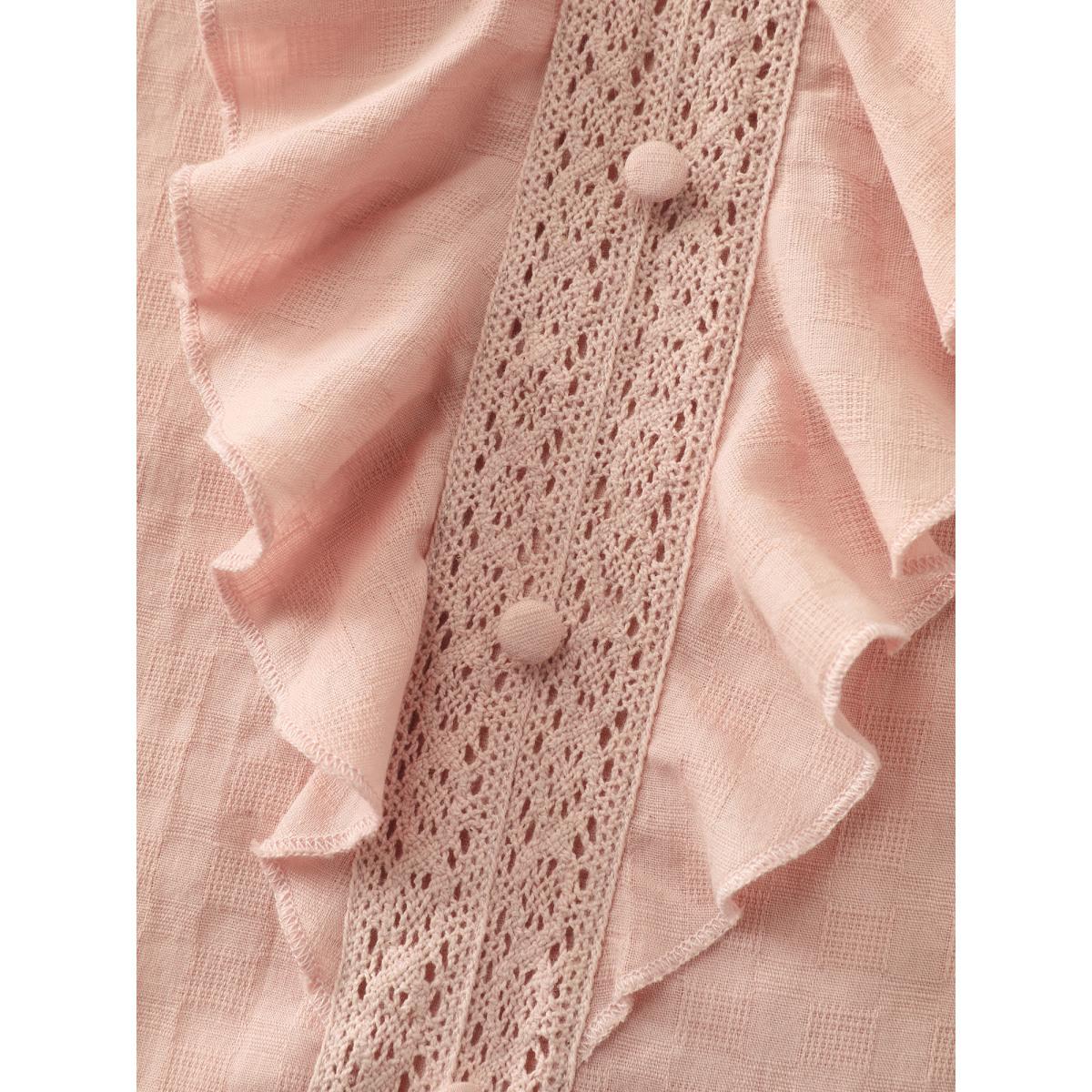 Plus Size Nudepink Textured Ruffled V-Neck Blouse Women Timeless Long Sleeve V-neck Elegant Blouses BloomChic 28/5X Product Image