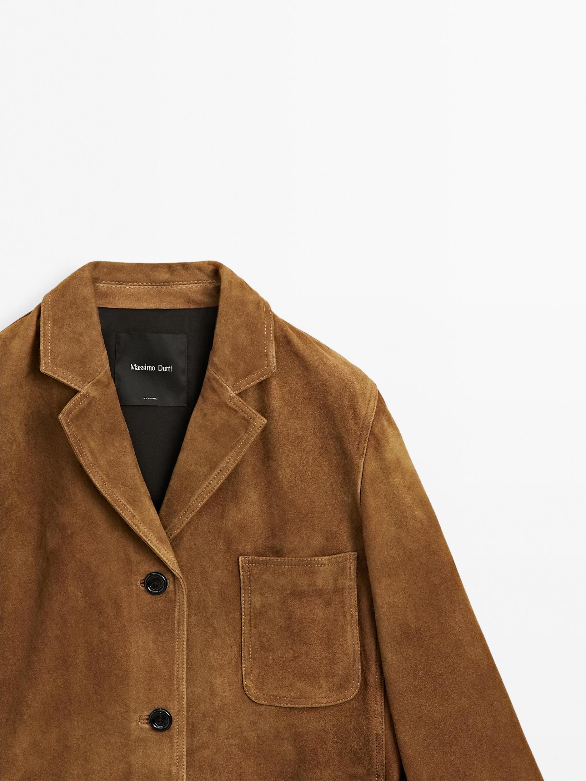 Suede leather blazer with pockets Product Image