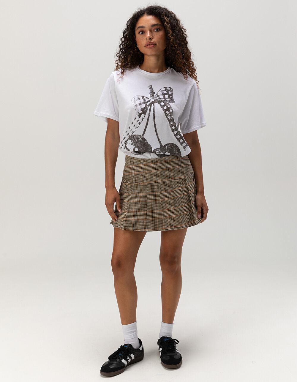 RSQ Womens Mid Rise Plaid Pleated Skirt - BROWN COMBO Product Image