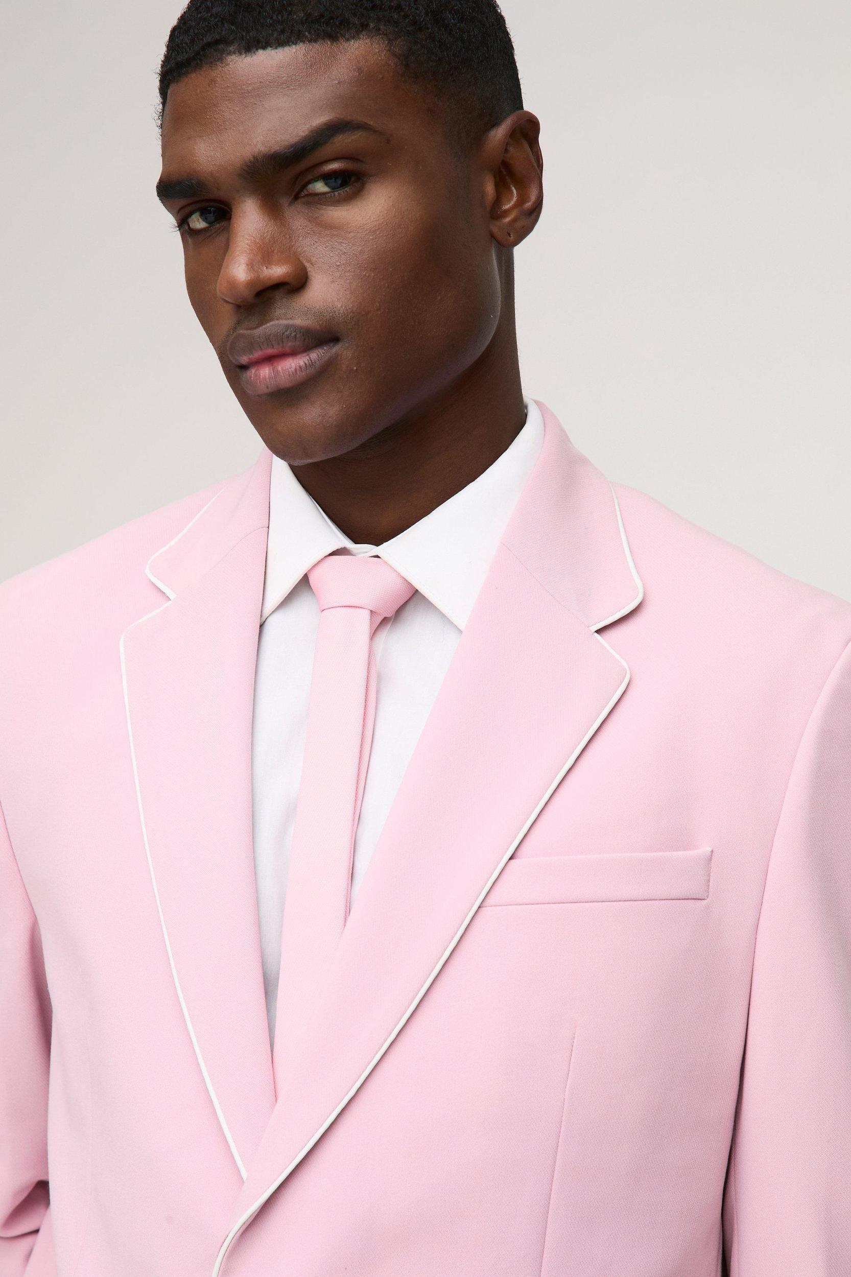 Straight Fit Contrast Edge Blazer | boohooMAN USA Product Image