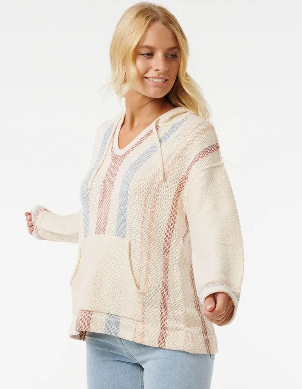 RIP CURL High Tide Womens Stripe Poncho Hoodie - WHITE COMBO Product Image