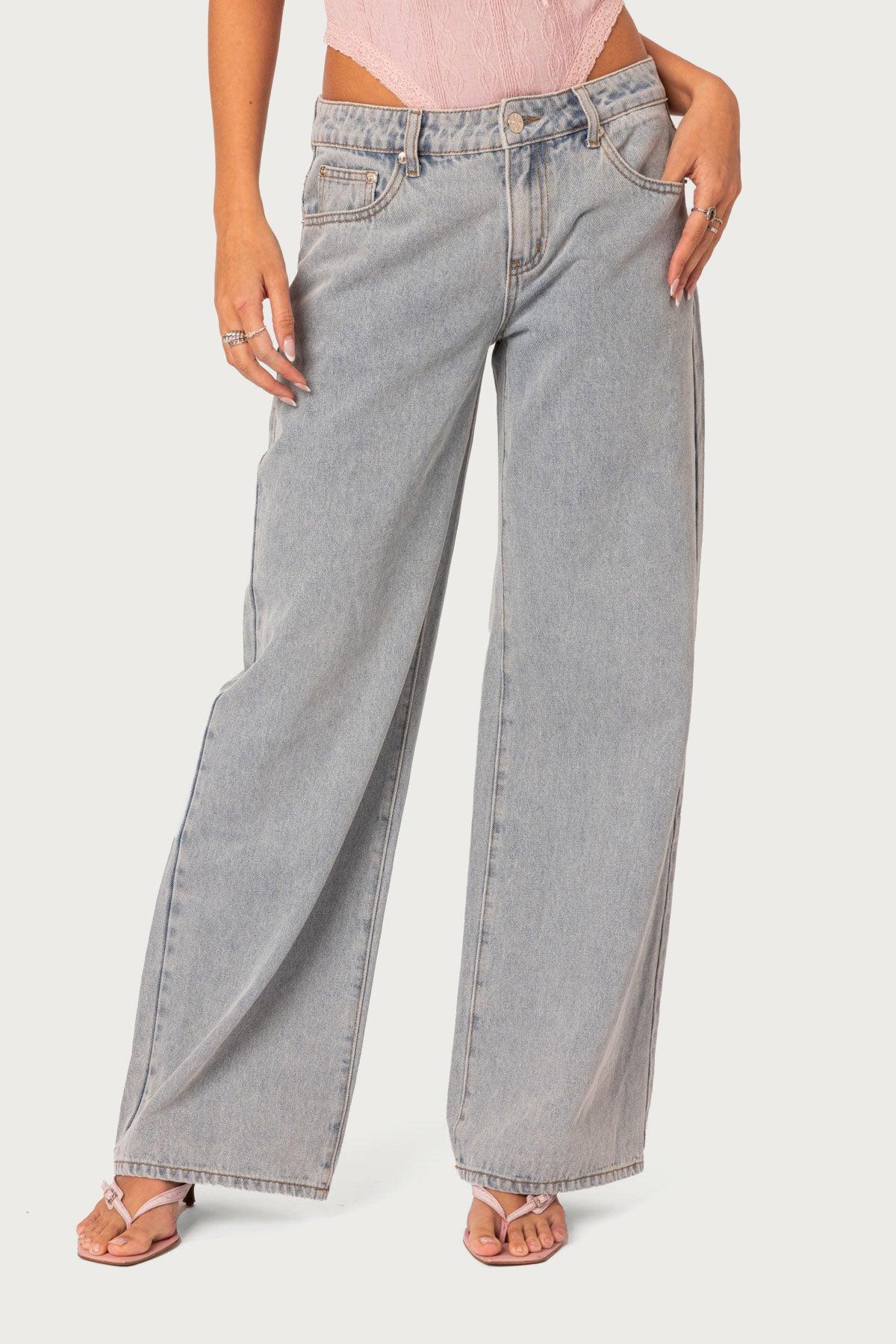 Bow Pocket Low Rise Baggy Jeans Product Image