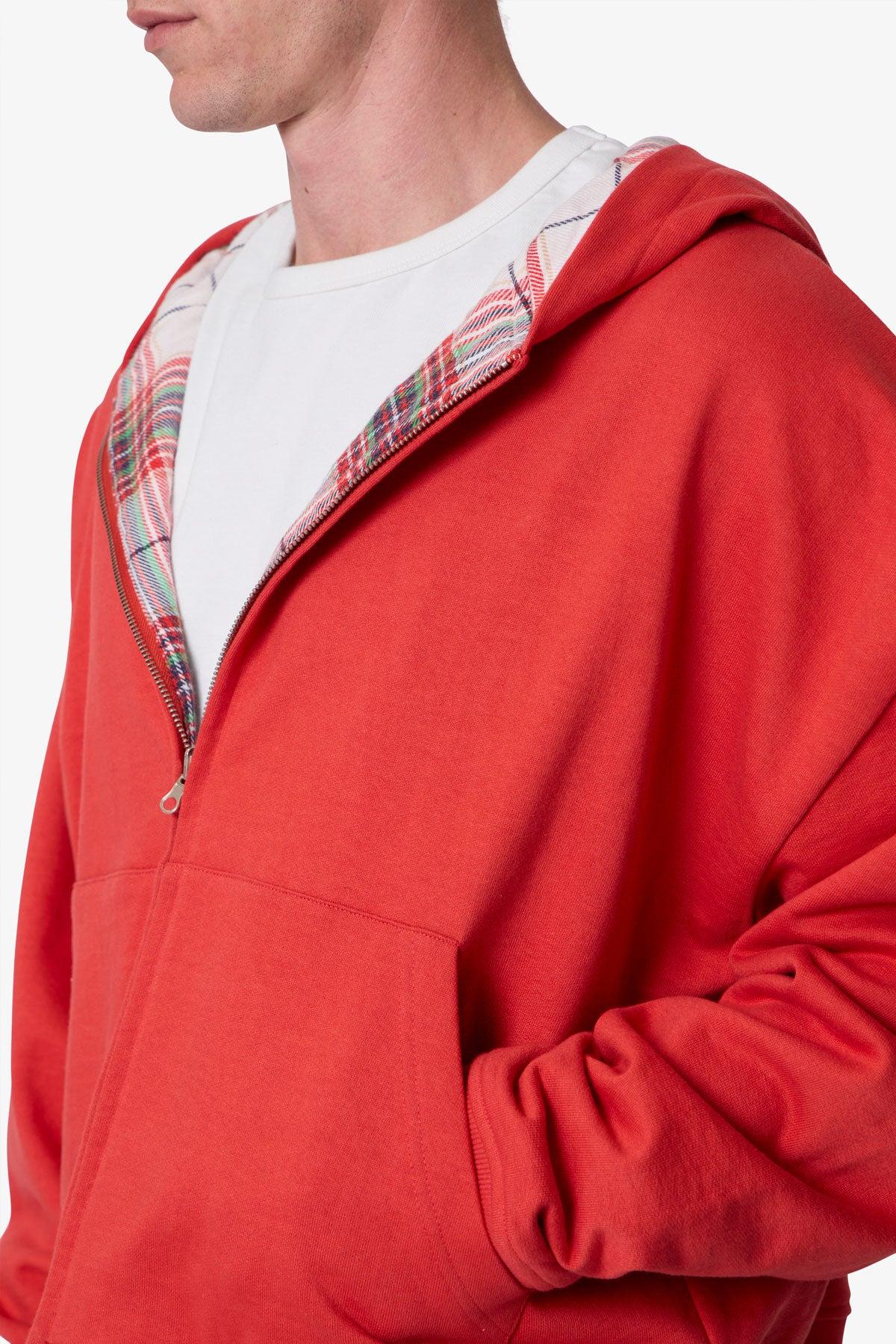 Reversible Flannel Zip Up Hoodie - Red Product Image