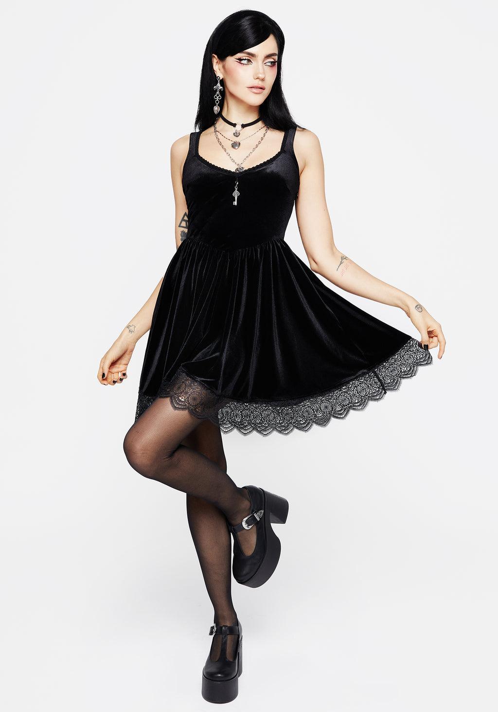 Orbweb Lace Hem Velour Mini Dress Product Image