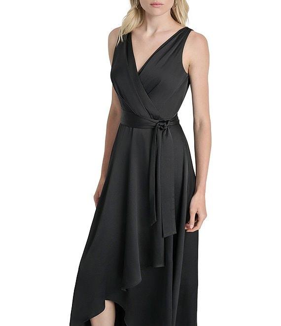 DKNY by Donna Karan Sleeveless High-Low Hem Midi Wrap Gown Product Image
