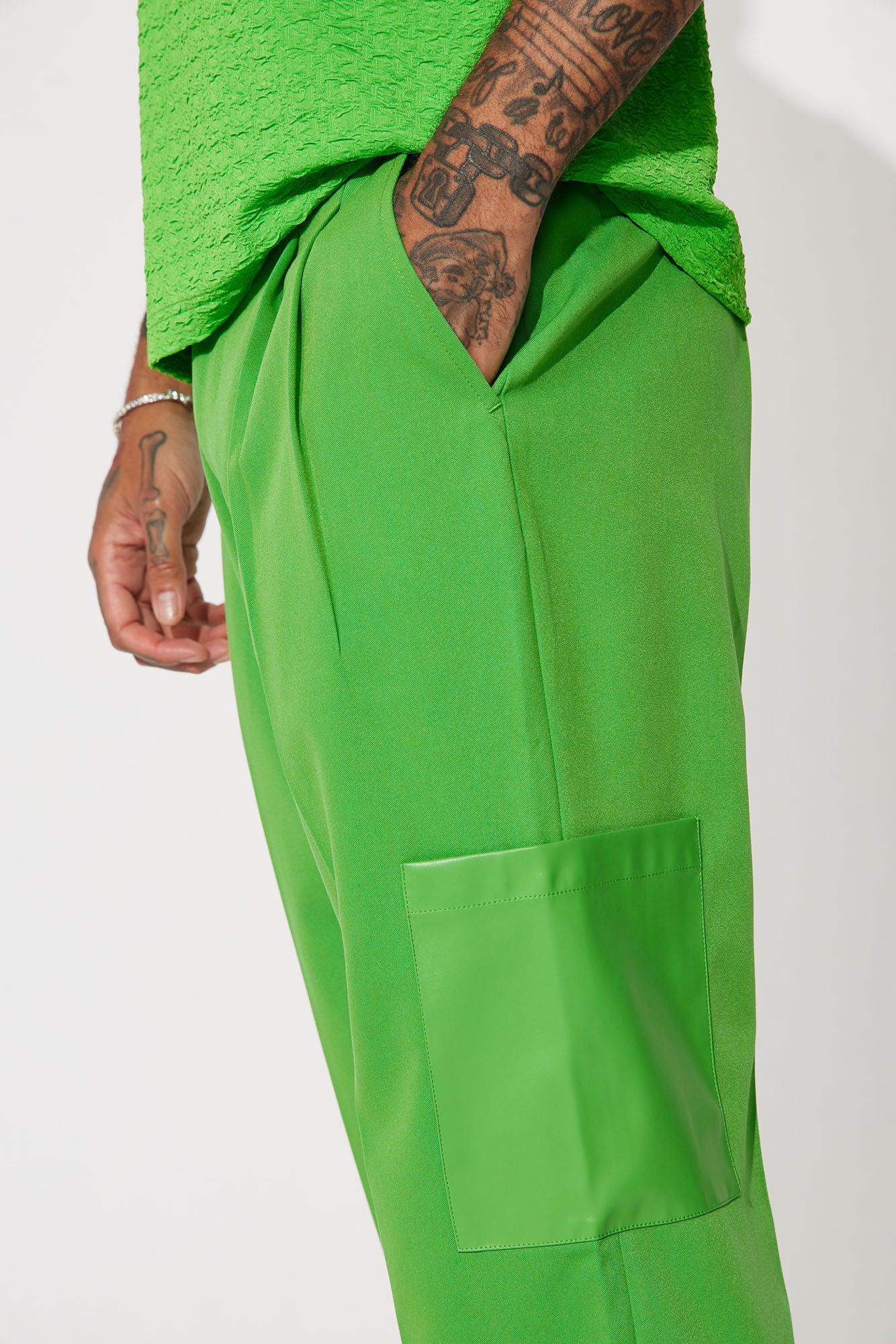 Rodeo PU Pocket Gabardine Slim Trousers - Green Product Image