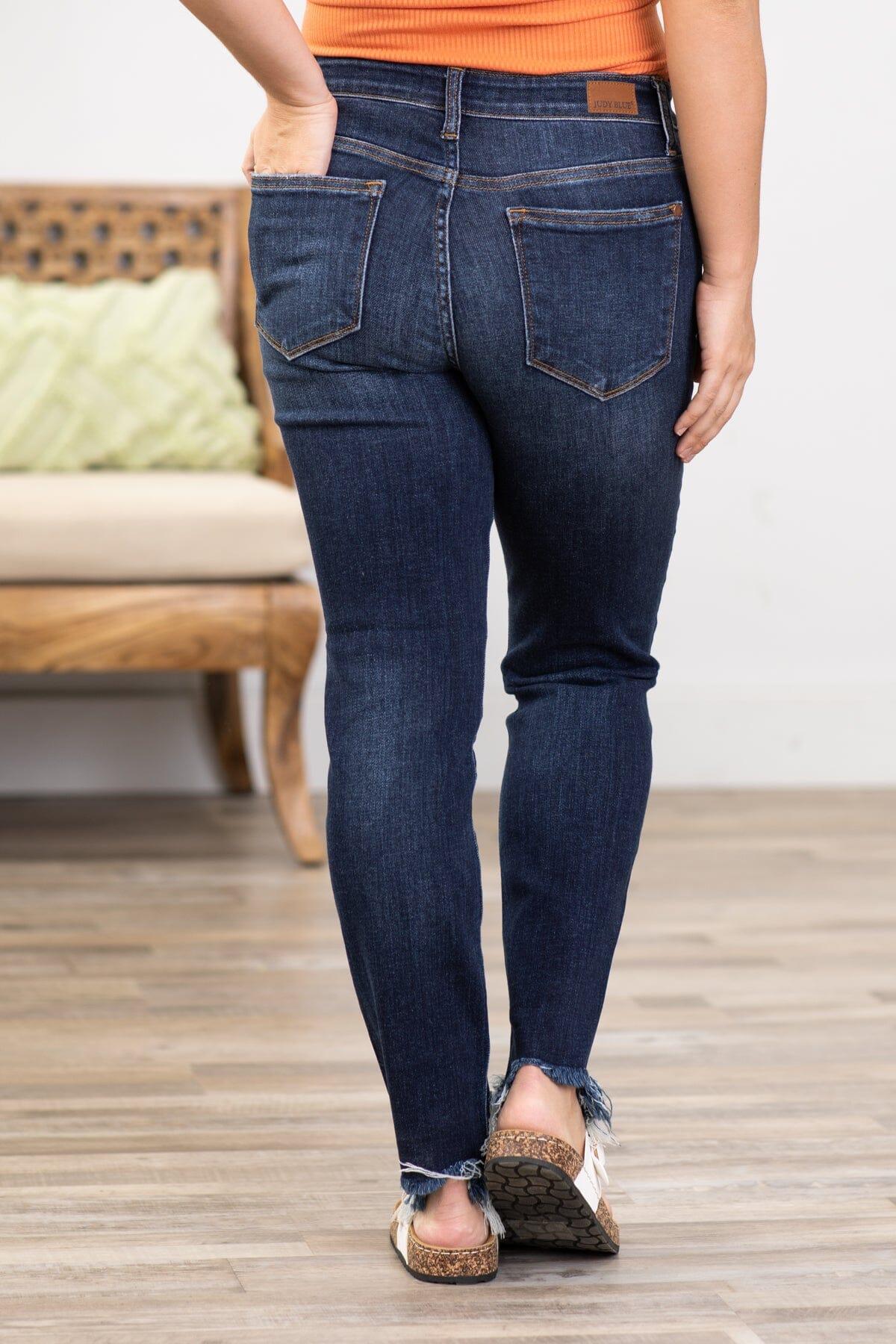 Judy Blue Dark Wash Fray Hem Skinny Jeans Product Image