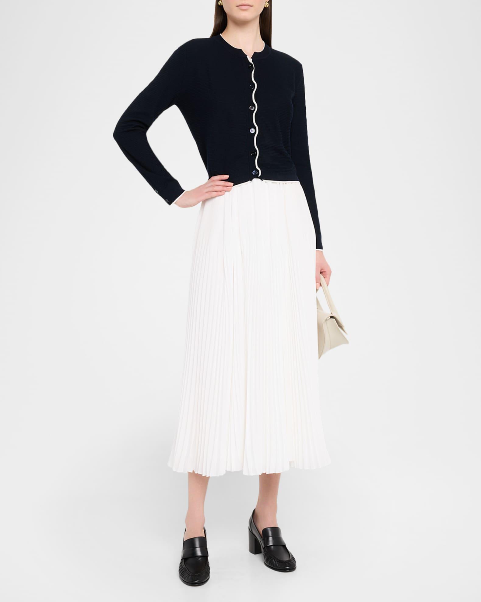 Textured Stitch Crew Neck Cardigan In Wool Crepe Product Image