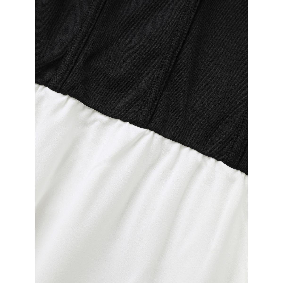 Plus Size Contrast Patchwork Pleated Midi Dress WhiteSmoke Women At the Office Contrast Shirt collar Long Sleeve Curvy BloomChic 28/5X Product Image