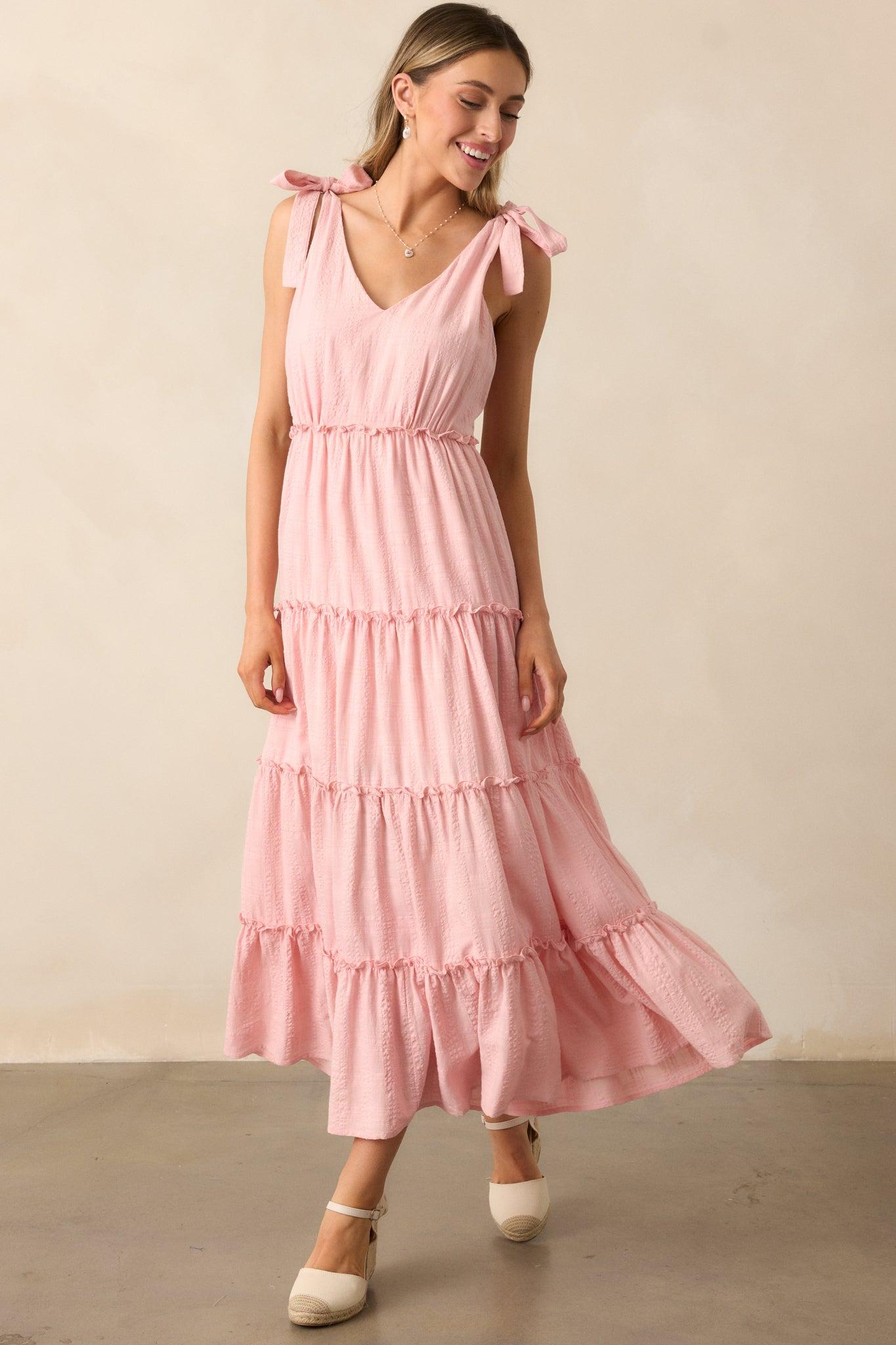 Half Past Sunset Rose Pink Cotton Tiered Maxi Dress Product Image