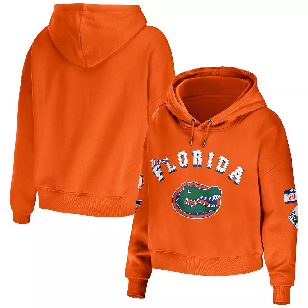 Women's WEAR by Erin Andrews Orange Florida Gators Mixed Media Cropped Pullover Hoodie,  Product Image