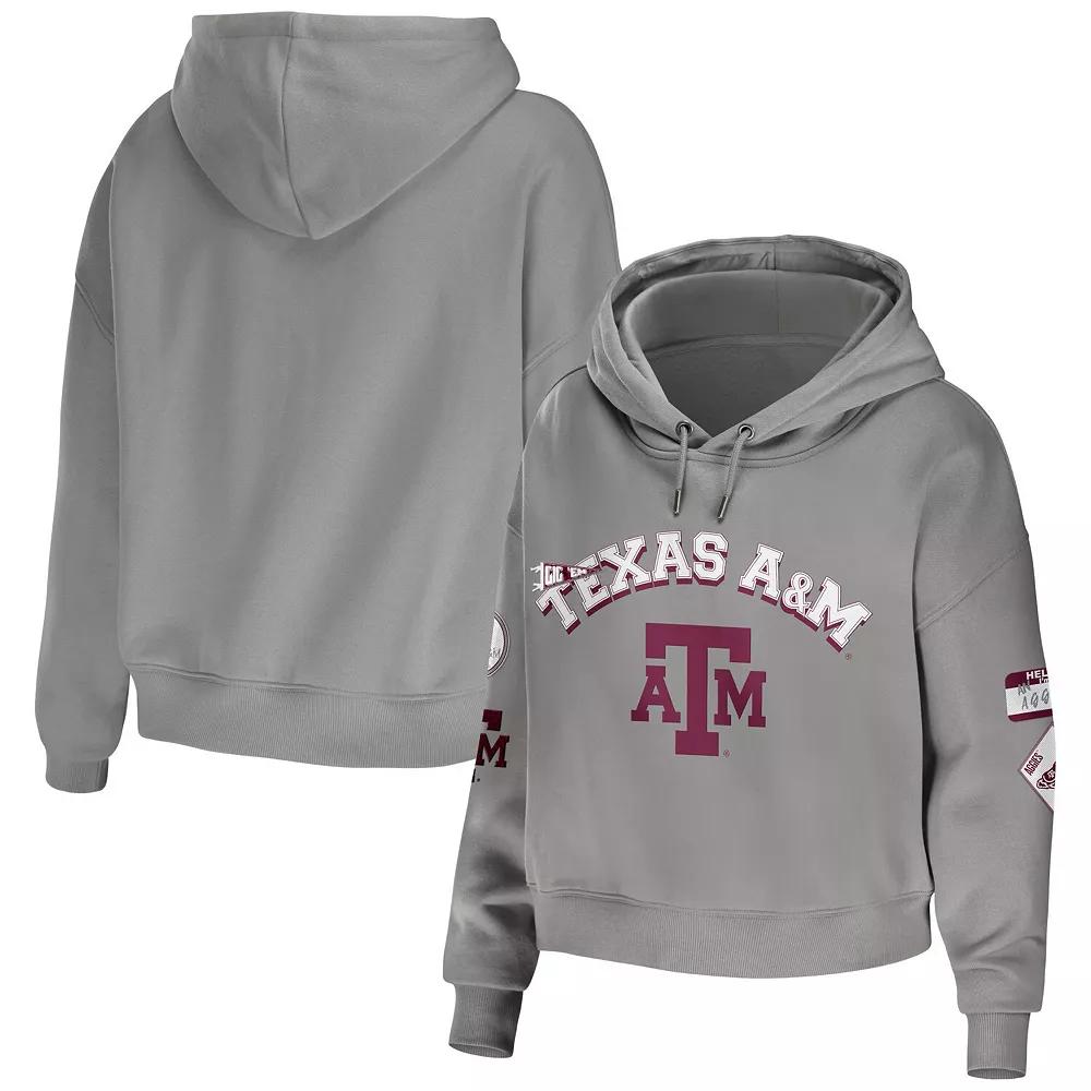 Women's WEAR by Erin Andrews Gray Texas A&M Aggies Mixed Media Cropped Pullover Hoodie,  Product Image