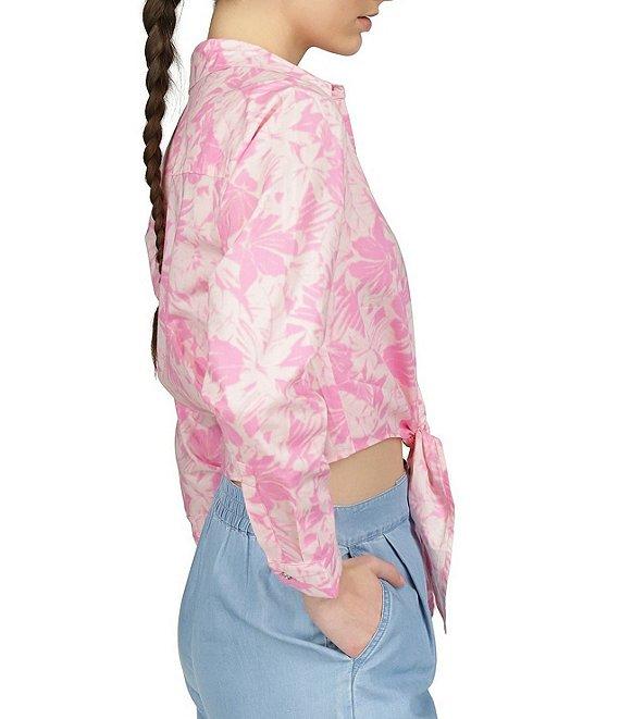Michael Kors Collared Neckline Long Sleeve Palm Print Tie Shirt Product Image